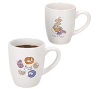 MamboCat Bakery Lot de 2 tasses à café de 300 ml I Gobelets avec anse en faïence I 2 motifs - 1 x Breakfast & 1 x Make it Sweet I Tasses pour café, latte macchiato, thé, cacao, etc