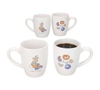 MamboCat Bakery Lot de 4 tasses à café 300 ml I Gobelets avec anse en porcelaine I 2 motifs - 2 x Breakfast & 2 x Make it Sweet I Tasses pour café, latte macchiato, thé, cacao, etc