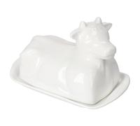 MamboCat Beurrier vache en porcelaine blanche pour beurre de 250 g | Petit déjeuner et brunch, beurre et margarine, pour un morceau classique de beurre, motif vache blanche, rangement, bol