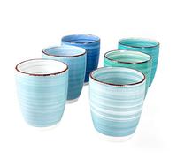 MamboCat Blue Lot de 6 tasses à café en grès avec motif tourbillon dans les tons bleus maritimes Grand modèle 300 ml