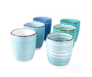 MamboCat Blue Lot de 6 tasses à café en grès avec motif tourbillon dans les tons bleus maritimes Grand modèle 300 ml