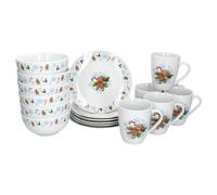 MamboCat Candyman Ensemble de petit-déjeuner 18 pièces | 6 petites assiettes à petit-déjeuner, 6 tasses et bols à céréales pour 6 personnes avec décor de Noël bleu glacé pour Noël, l'Avent et