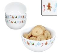 MamboCat Candyman Lot de 4 bols à pâtisserie Ø 14 cm I 420 ml en porcelaine avec bonhomme en pain d'épices, sucre d'orge et flocons de neige bleu glacé I pour pâtisseries, biscuits et collations I