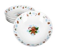 MamboCat Candyman Lot de 6 assiettes creuses en porcelaine I 400 ml I Assiettes creuses en porcelaine pour 6 personnes avec décor de Noël bleu glacé pour salade, soupe, riz et pâtes