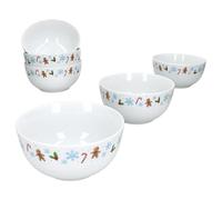 MamboCat Candyman Lot de 6 bols à céréales, 14,2 cm, 480 ml, en porcelaine, avec bonhomme en pain d'épice, sucre d'orge et flocons de neige, pour céréales, desserts et collations