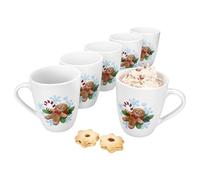 MamboCat Candyman Lot de 6 tasses à café, 320 ml, en porcelaine, avec anse et décor de Noël bleu glacé pour 6 personnes, pour vin chaud, cacao, latte macchiato, etc