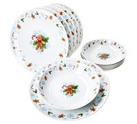 MamboCat Candyman Service de table 12 pièces en porcelaine pour 6 personnes avec décor de Noël bleu glacé I 6 assiettes creuses et 6 assiettes plates