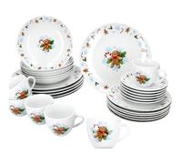 MamboCat Candyman Service de table complet de 30 pièces en porcelaine avec décor de Noël pour 6 personnes I 6 assiettes à dessert, 6 assiettes creuses, 6 assiettes à gâteau, tasses et sous-tasses