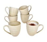 MamboCat CLAY BEIGE Lot de 6 tasses à café, 320 ml, en faïence, beiges, avec décor tourbillon, pour 6 personnes, pour boissons chaudes comme le thé, le cacao, le cappuccino