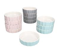 MamboCat Emilia Lot de 12 coupelles Ø 11,5 cm I 140 ml I Porcelaine I Rose, menthe et gris I Mini plat de cuisson rond I Pour crème brûlée, soufflé, cupcakes, tiramisu, etc.