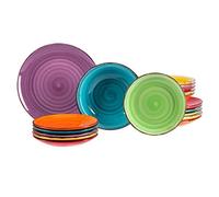 MamboCat Ensemble d'assiettes 18 pièces uni coloré | faïence Fine | Assiette à dîner + Assiette Creuse 750 ML + Assiette à gâteau | 6 Couleurs | méditerranéen | résistant au Four