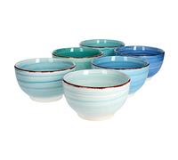 MamboCat Ensemble de bols de service 6 pièces Bols ronds bleus pour salade de fruits, muesli et soupe Bols de snack 650 ml plats en faïence gastronomie
