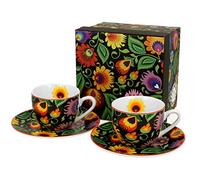 MamboCat Etnic Lot de tasses à expresso pour 2 personnes I 100 ml I Porcelaine New Bone China I Petite tasse avec soucoupe, motif floral coloré et emballage cadeau I Alternative pour Lungo, Americano