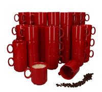 MamboCat Event Lot de 48 tasses à café, 250 ml, en porcelaine rouge, avec anse pour 48 personnes, empilables pour boissons chaudes comme le thé, le cacao, le latte macchiato, etc. Vaisselle à café