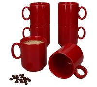 MamboCat Event Lot de 6 tasses à café, en porcelaine rouge, 250 ml, avec anse pour 6 personnes, empilables pour boissons chaudes comme le thé, le cacao, le latte macchiato, etc. Vaisselle à café
