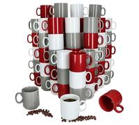 MamboCat Event Trio Lot de 72 tasses à café, 250 ml, grises, rouges et blanches, en porcelaine, avec anse, pour 72 personnes, empilables pour thé, cacao, latte macchiato, etc