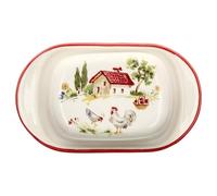 MamboCat Fattoria Beurrier avec couvercle I Boîte en céramique au design de ferme I Crème avec bord rouge pour 250 g de beurre I Partie inférieure et couvercle en céramique I Buffet petit déjeuner