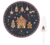 MamboCat Gingerbread Plateau à gâteau rond en porcelaine de 30 cm de diamètre avec pelle à gâteau I Assiette à gâteau ronde en porcelaine avec décor bonhomme en pain d'épices I pour biscuits, cake