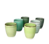 MamboCat Green Lot de 6 tasses à café dans les tons de vert 350 ml 6 personnes Tasses rondes en faïence sans anse Mugs pour boissons chaudes Motif Tasses à thé avec décor abstrait