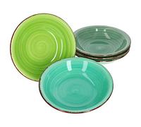 MamboCat Green Set 6 assiettes Assiettes à soupe vertes Vaisselle robuste en faïence verte pour 6 personnes Set 6 assiettes creuses Avec un décor tourbillonnant moderne de style campagnard