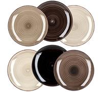 MamboCat Grey Lot de 6 assiettes plates I 6 personnes I Ø 27 cm I 6 différents tons de gris I Décor tourbillon I Assiettes plates I Vaisselle en grès