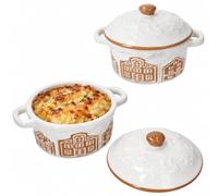 MamboCat Haus Lot de 2 mini casseroles avec couvercle 220 ml | Grès pour deux personnes, mini ragoûts, desserts, gâteaux et collations, décoration maison en pain d'épices, blanc et marron