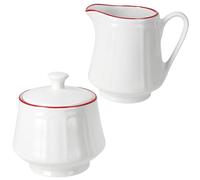 MamboCat Hedda Lot de 2 pots à lait et sucrier avec couvercle I 250 ml et 350 ml I Porcelaine blanche avec bord rouge I Pot à crème pour lait concentré I Set pour café et petit-déjeuner