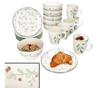 MamboCat Holly Service à petit-déjeuner 18 pièces I 6 petites assiettes à petit-déjeuner, bol à céréales et tasses à café pour 6 personnes avec décor gui I Noël