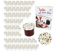 MamboCat Lot de 100 bocaux en verre de 125 ml avec couvercles à visser Fraise des bois I Bocaux de conservation + 66 couvercles avec recette de sucre diamant I Bocaux de conservation et conservation