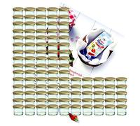 MamboCat Lot de 100 bocaux/pots à confiture en verre de 125 ml + couvercles dorés To 66 + livret de recettes Diamant-Zucker Gelierzauber