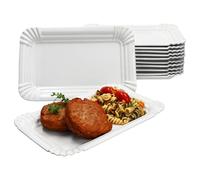 MamboCat Lot de 12 assiettes en carton pur en porcelaine I (L x l) 24,5 x 16 cm I Assiettes rectangulaires avec aspect carton et relief pour gâteaux, petits pains, hamburgers, etc. I Assiettes de