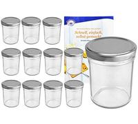 MamboCat Lot de 12 bocaux hauts en verre de 230 ml avec couvercle argenté To 66 et livret de recettes de la marque de sucre gélifiant Diamant Gelierzauber (français non garanti)