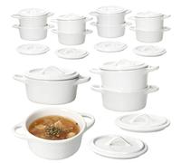 MamboCat Lot de 12 mini cocottes crème I 100 ml I Mini casserole avec couvercle en faïence I Blanc crème I Petit plat pour dessert, entrées et petits ragoûts I Moules à four
