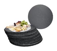 MamboCat Lot de 12 plateaux ronds en ardoise I Ø 30 cm I Plateau de service noir I Plateau à sushi avec bord cassé rustique I Idéal pour la pizza ou comme plateau à fromage, à saucisses ou à apéritif