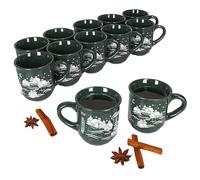 MamboCat Lot de 12 tasses à vin chaud 0,2 l vert paysage de Noël I tasses à vin chaud classiques en céramique I calibrées I Idéal pour le marché de Noël