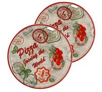 MamboCat Lot de 2 assiettes à pizza Rome rouge Ø 33 cm I Assiettes de service avec motifs I Plaques à apéritif pour servir des antipasti ou des tomates mozzarella I Assiettes en porcelaine colorées