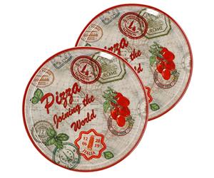 MamboCat Lot de 2 assiettes à pizza Rome rouge Ø 33 cm I Assiettes de service avec motifs I Plaques à apéritif pour servir des antipasti ou de la mozzarella à tomate I Assiettes colorées en porcelaine