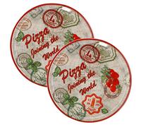 MamboCat Lot de 2 assiettes à pizza Rome rouge I Ø 31,5 cm - Grande I 2 personnes I Assiette avec motifs et inscription I Décorée I Pour pizzas ou présentation I Porcelaine I Plat de service
