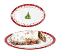 MamboCat Lot de 2 plateaux de service ovales de Noël - 35,5 x 24,3 cm (L x l) - Assiette allongée en porcelaine avec décor de Noël - Pour rôtis, crampons, etc. - Plat à apéritif pour Noël
