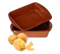 MamboCat Lot de 2 plats à gratin en argile de 350 ml I 2 plats à gratin carrés 4 x 20 x 14,5 cm I Vaisselle méditerranéenne en argile de qualité supérieure I Plat à lasagnes vintage