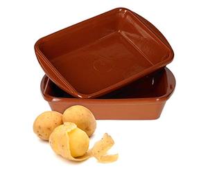 MamboCat Lot de 2 plats à gratin en argile de 350 ml I 2 plats à gratin carrés 4 x 20 x 14,5 cm I Vaisselle méditerranéenne en argile de qualité supérieure I Plat à lasagnes vintage