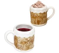 MamboCat Lot de 2 tasses en pain d'épice - 350 ml - En faïence marron clair avec lasure blanche - Tasses de Noël avec motif maison pour cacao, thé et boissons chaudes - Noël