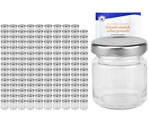 MamboCat Lot de 200 bocaux ronds de 53 ml avec couvercle argenté TO 43 avec livret de recettes Diamant Gelierzauber (français non garanti), bocaux, conserves, bocaux de conservation, mini bocaux à
