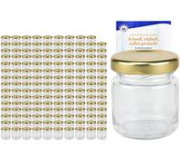 MamboCat Lot de 200 bocaux ronds de 53 ml avec couvercle couleur or to 43 avec livret de recettes Diamant Gelierzauber (français non garanti), bocaux, bocaux de conservation, mini bocaux à fruits