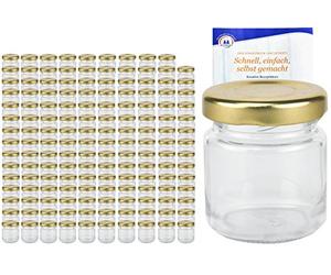 MamboCat Lot de 200 bocaux ronds de 53 ml avec couvercle couleur or to 43 avec livret de recettes Diamant Gelierzauber (français non garanti), bocaux, bocaux de conservation, mini bocaux à fruits