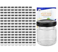 MamboCat Lot de 200 bocaux ronds de 53 ml avec couvercle noir To 43 avec livret de recettes Diamant Gelierzauber (français non garanti)