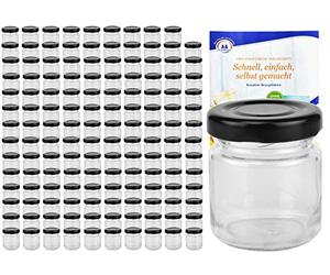 MamboCat Lot de 200 bocaux ronds de 53 ml avec couvercle noir To 43 avec livret de recettes Diamant Gelierzauber (français non garanti)