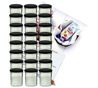MamboCat Lot de 24 bocaux à confiture en verre de 350 ml avec couvercles noirs To 82 + livret de recettes Diamant-Zucker Gelierzauber (français non garanti)