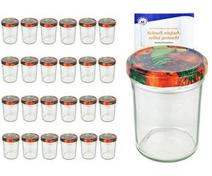 MamboCat Lot de 25 bocaux en verre de 230 ml avec couvercle couleur fruits décor to 66 avec livret de recettes Diamant Gelierzauber (français non garanti), pots à confiture, bocaux de conserve, bocaux