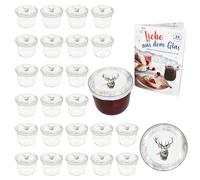 MamboCat Lot de 25 bocaux en verre de 230 ml avec couvercles à visser Alois Cerf I Bocaux de conservation + couvercles TO 82 + livret de recettes gratuit I Bocaux de conservation et conservation I